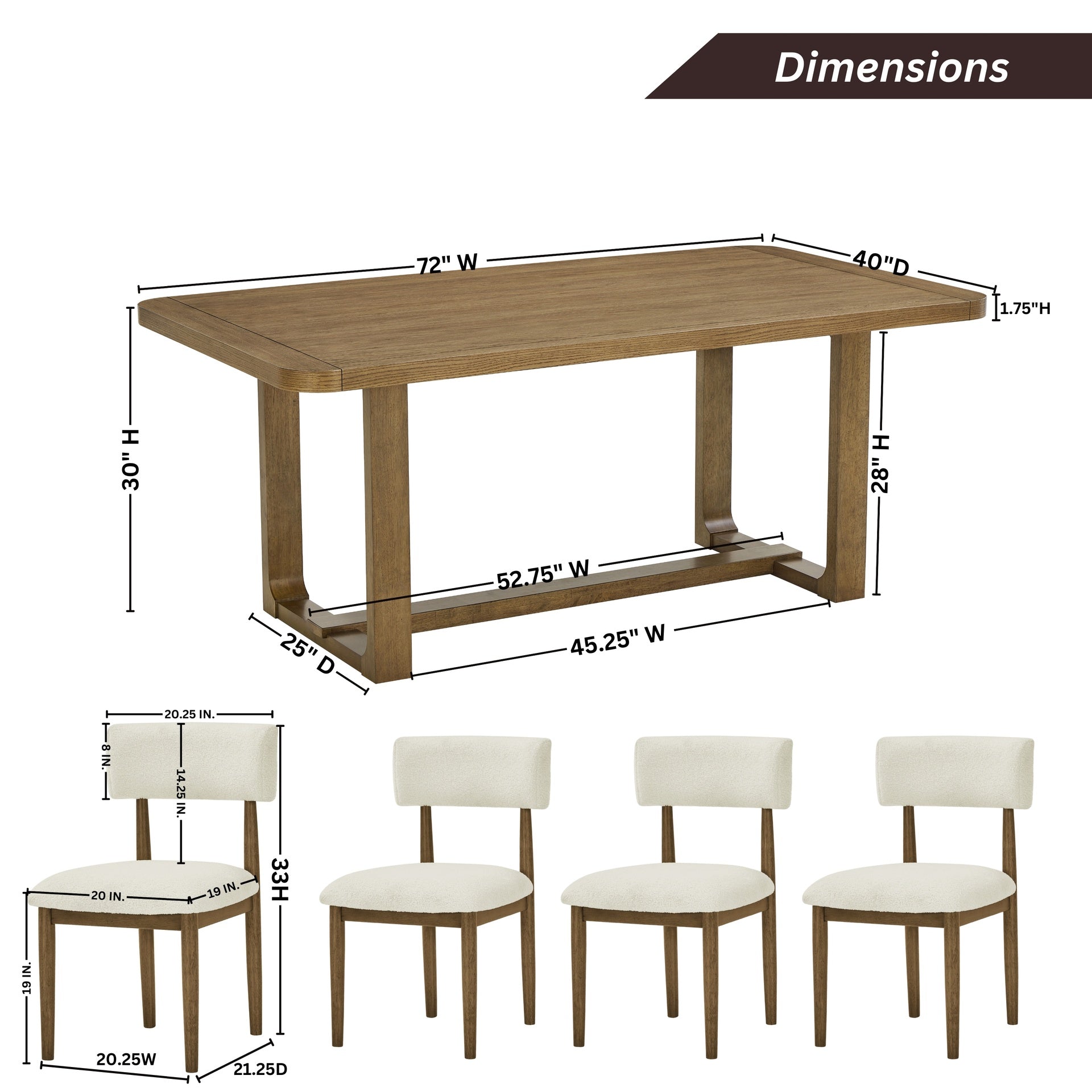 Andus 5-Piece Dining Set, Trestle Dining Table with 4 Stylish Chairs, Light Oak