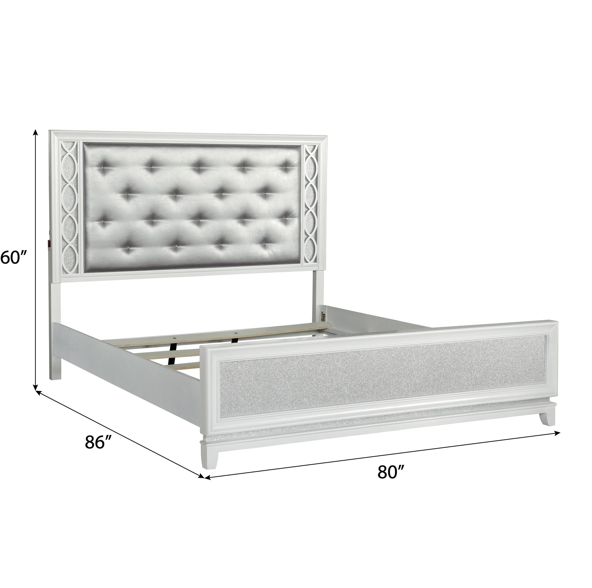 Galaxy Upholstered Tufting Panel Bed with LED Lights in Pearlized White, King