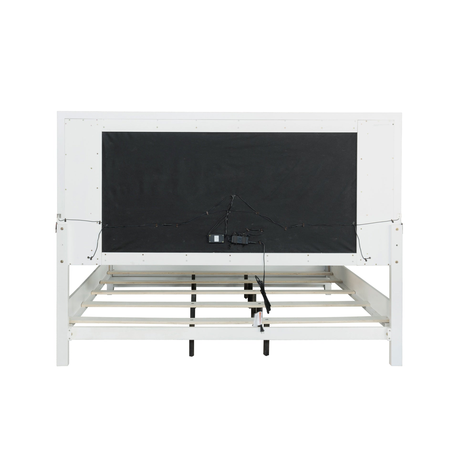Galaxy Upholstered Tufting Panel Bed with LED Lights in Pearlized White, King