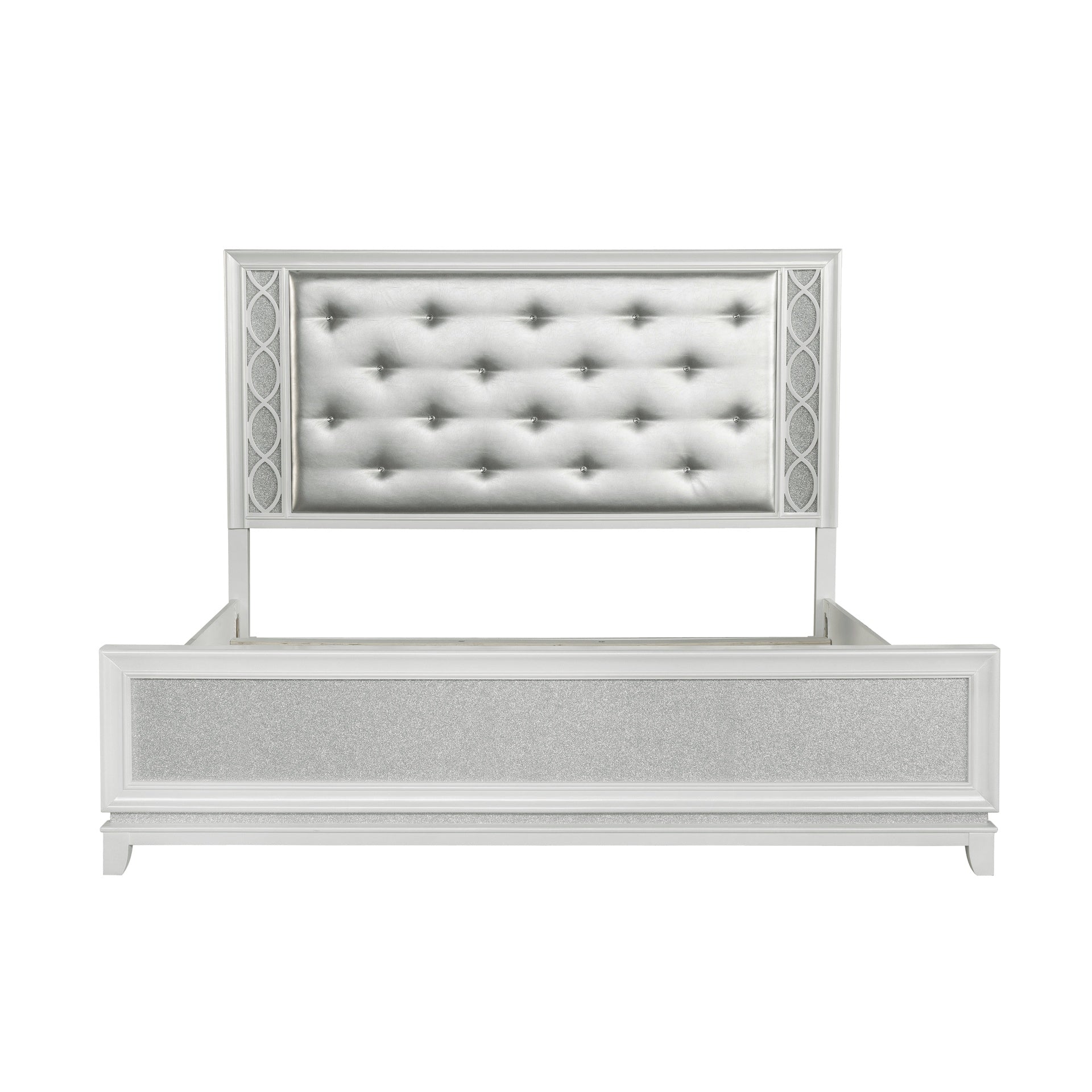 Galaxy Upholstered Tufting Panel Bed with LED Lights in Pearlized White, King