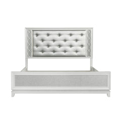 Galaxy Upholstered Tufting Panel Bed with LED Lights in Pearlized White, King