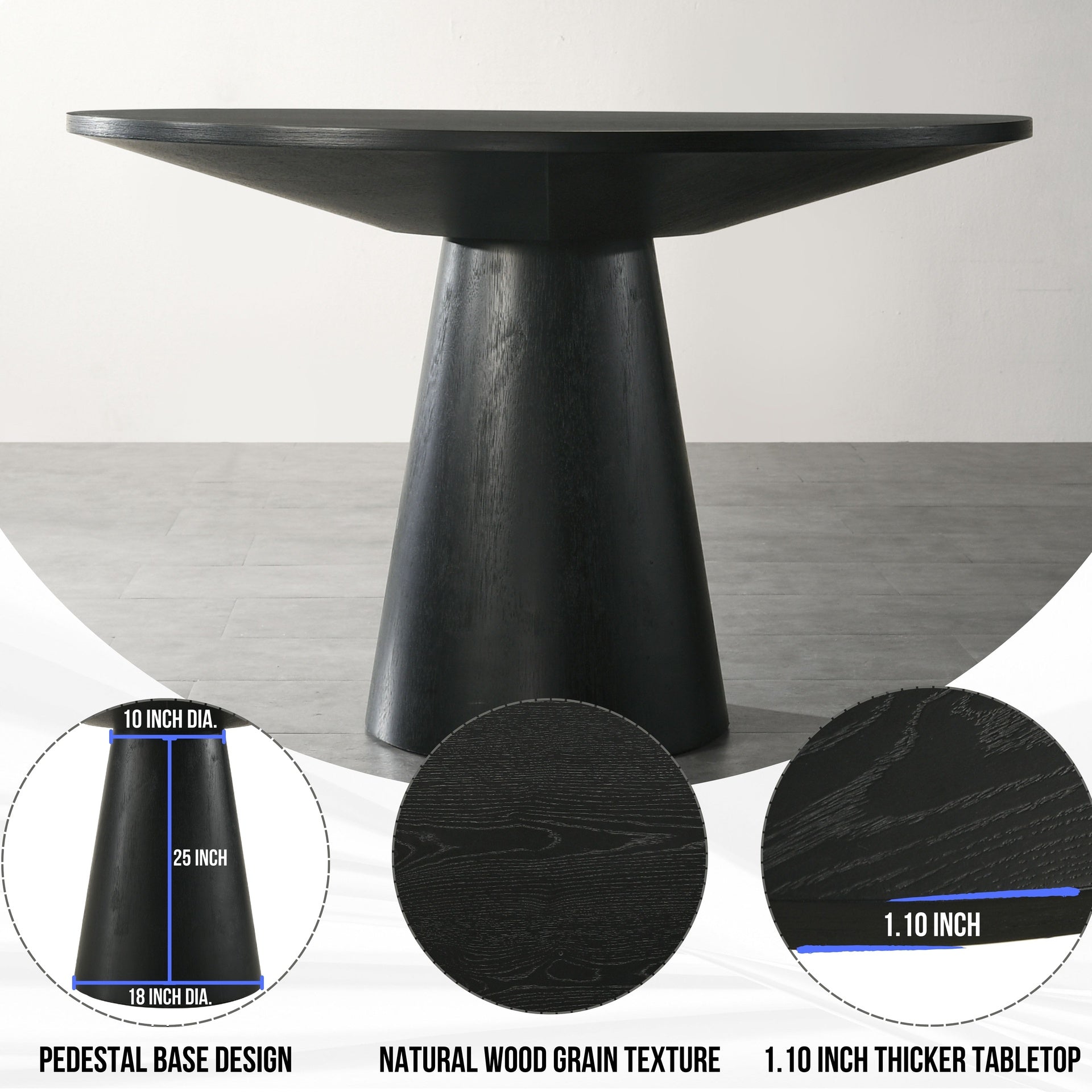 Roundhill Furniture Rocco Contemporary 48" Pedastal Dining Table, Ebony