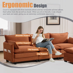UNITED WE WIN  Oversized Modular Sectional Sofa with Movable Ottoman, 102 Inch 4 Seat Modern Corduroy Sofa Set, Convertible L Shaped Couch for Living Room and Office