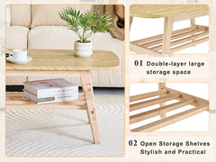 Solid Wood Coffee Table - 2-Tier Wooden Center Coffee Table with Storage Shelf for Living Room, Apartment, and Office
