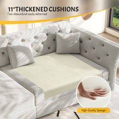 100"  Oversize Pull Out Sofa Bed,  Convertible Sleeper Sofa with Handmade Fabric Flower Tufted Design,Multi-Functional Velvet Loveseat Bed for Living Room,Bedroom,Apartment,Light Grey