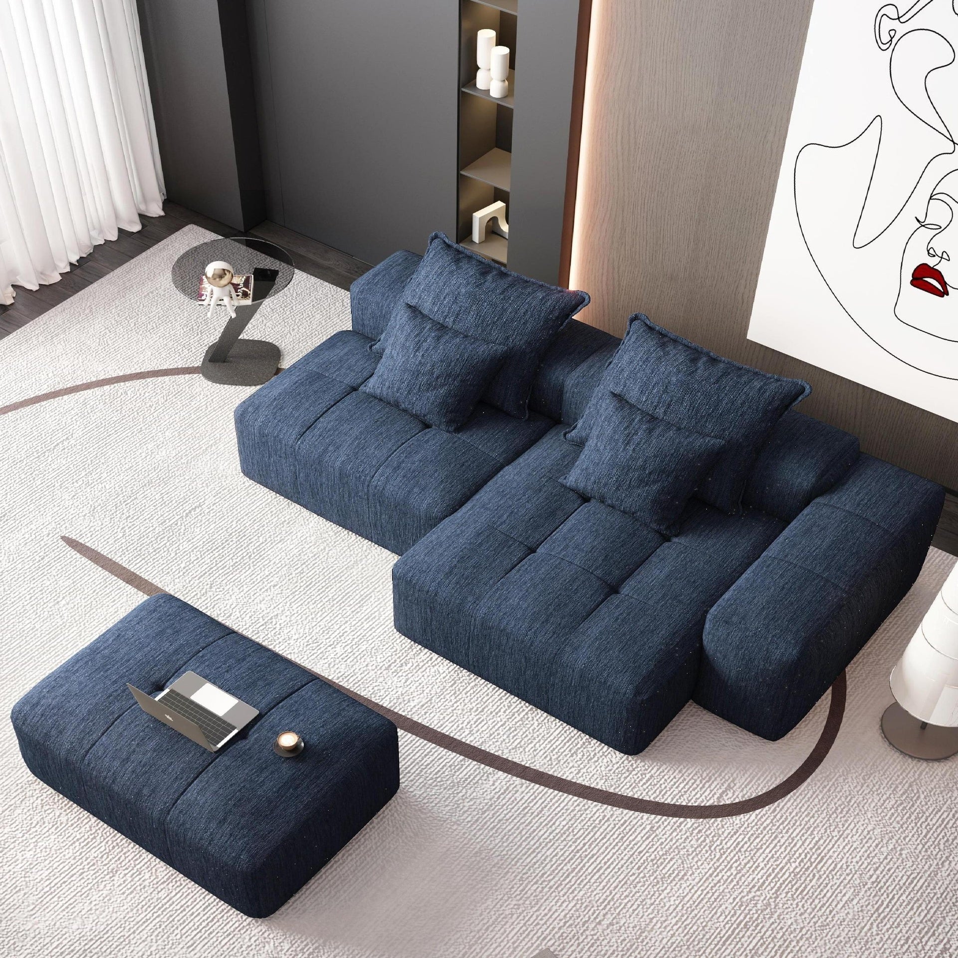 Modern Oversized Modular Sectional Sofa with Ottoman,seat,chaise lounge and armrest,Sparkling Chenille Fabric Soft Cushion Sofa with 4 Pillows,4 PCS DIY Combination Tufted Sofa,No Assembly Required
