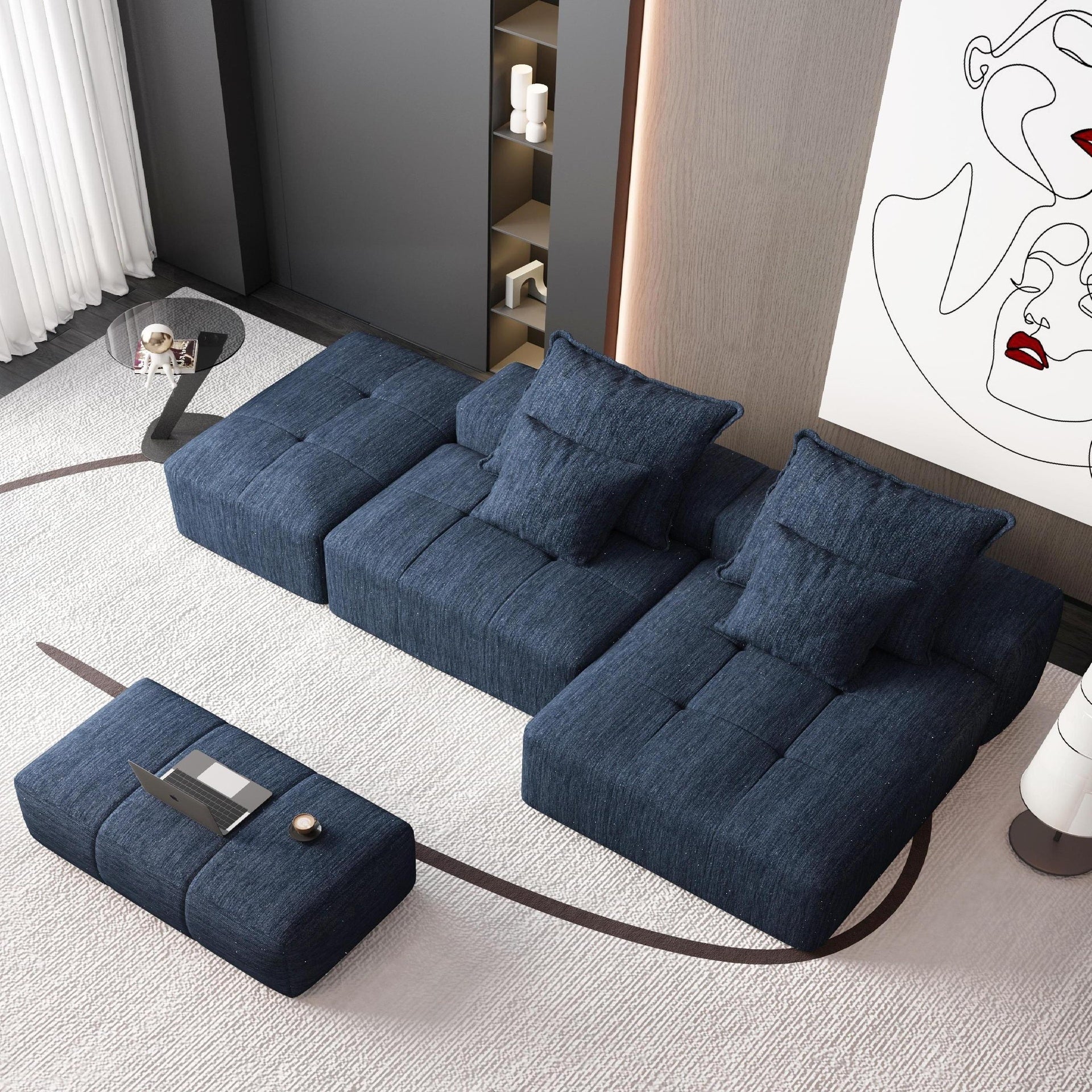 Modern Oversized Modular Sectional Sofa with Ottoman,seat,chaise lounge and armrest,Sparkling Chenille Fabric Soft Cushion Sofa with 4 Pillows,4 PCS DIY Combination Tufted Sofa,No Assembly Required