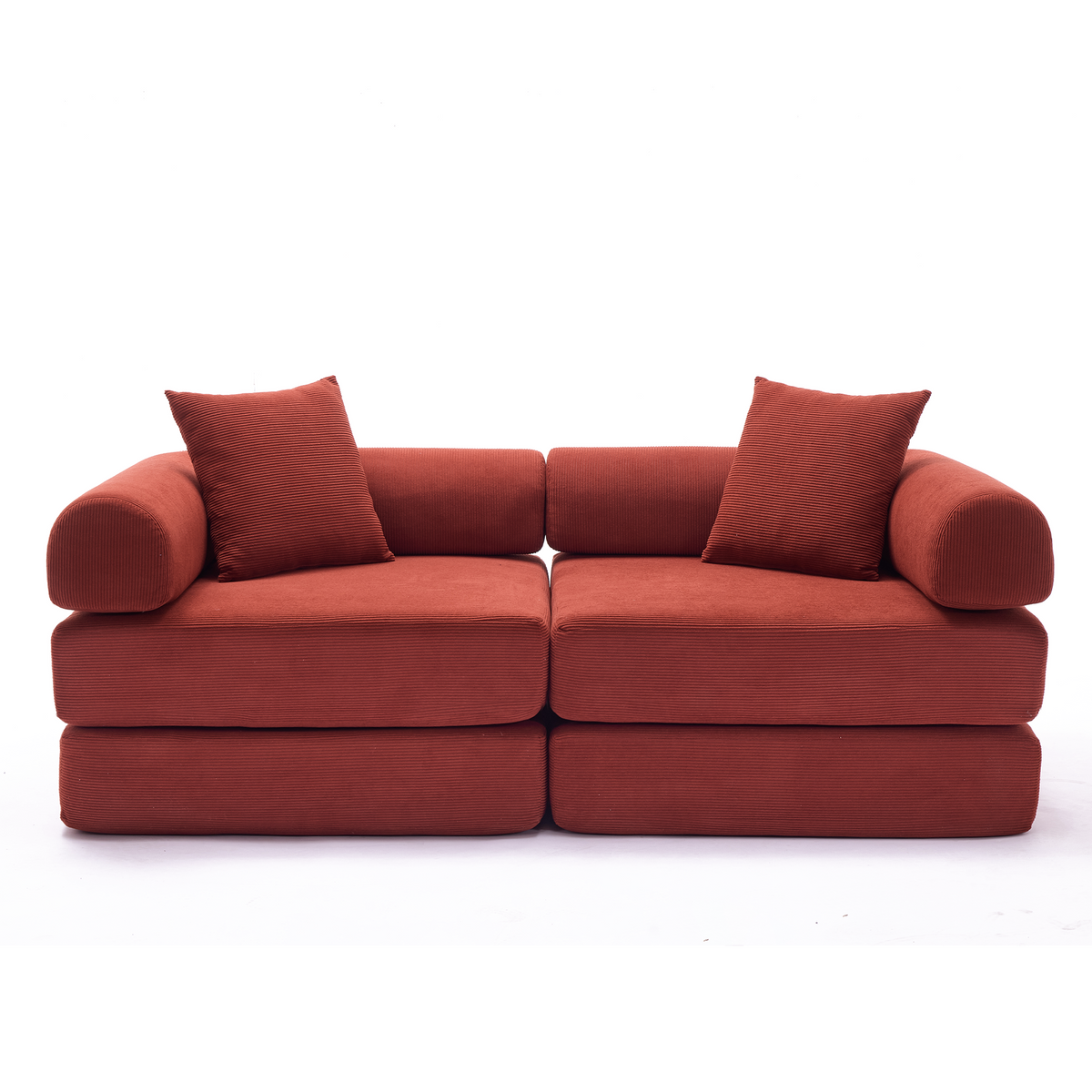 Modular Sofa Bed for Apartment,Convertible Sofa Bed,Fixed-Shape Frame & Removable Armrests,Folding Mattress sofa for Small Spaces ,No Assembly ,Corduroy,Ancora Red