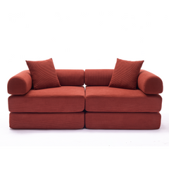 Modular Sofa Bed for Apartment,Convertible Sofa Bed,Fixed-Shape Frame & Removable Armrests,Folding Mattress sofa for Small Spaces ,No Assembly ,Corduroy,Ancora Red