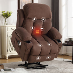 Power Lift Recliner Chair with Heat and Massage Electric Fabric Recliner Chair for Elderly with Side Pocket, USB Charge Port, Remote Control for Living Room (BROWN)