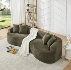 Modern Cloud 4-Seater Sectional Curved Sofa, Minimalist Compression Living Room Couch, No Assembly Needed, Chenille