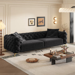 97.7" 3-in-1 Convertible Sleeper Sofa,28.4" Deep Seat Pull Out Sofa Bed,Button Tufted Modern Sofa,4-Seater Couch with Movable Ottoman  for Apartment,Office,Bedroom, Black
