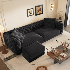 97.7" 3-in-1 Convertible Sleeper Sofa,28.4" Deep Seat Pull Out Sofa Bed,Button Tufted Modern Sofa,4-Seater Couch with Movable Ottoman  for Apartment,Office,Bedroom, Black