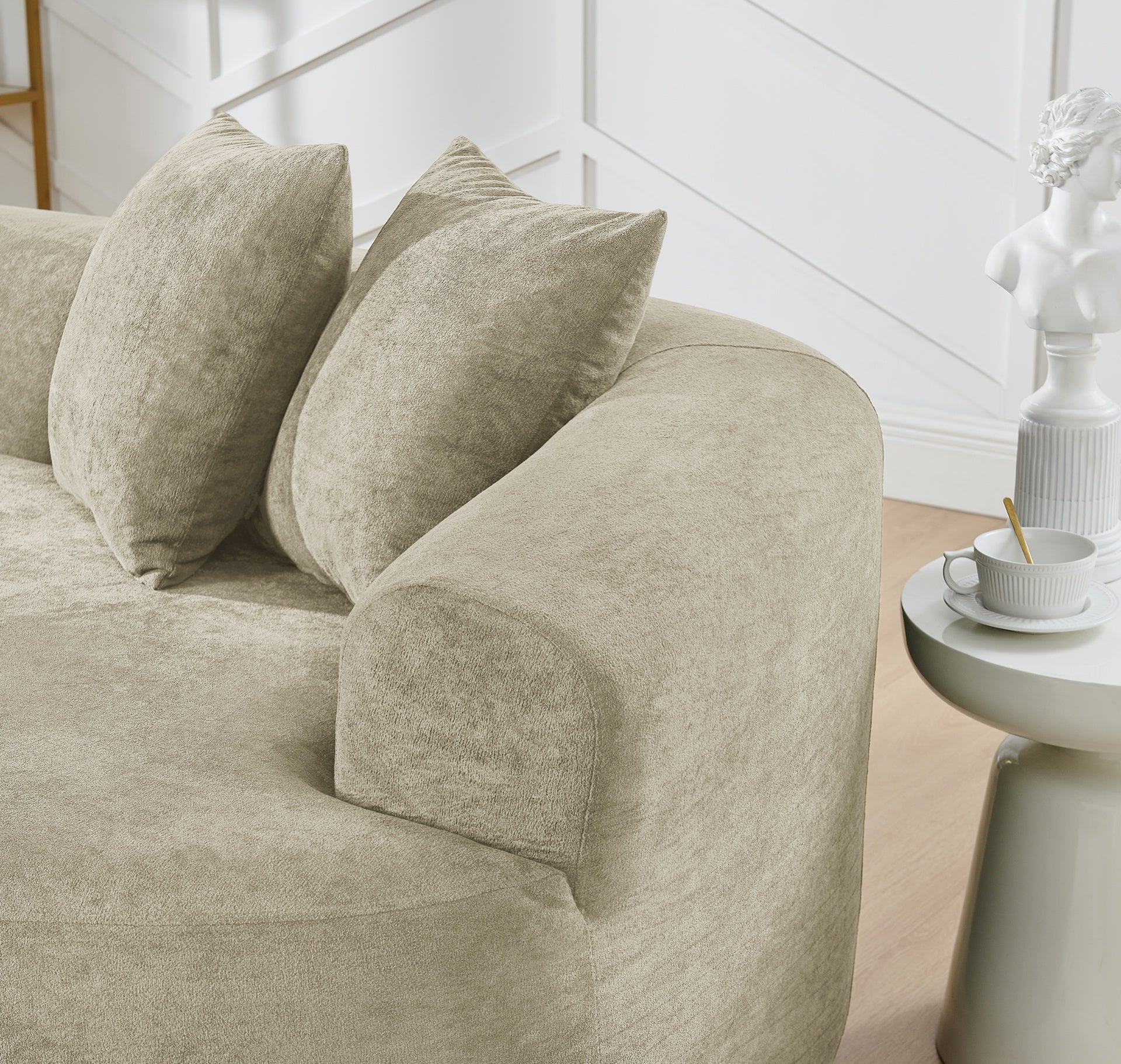Modern Cloud 4-Seater Sectional Curved Sofa, Minimalist Compression Living Room Couch, No Assembly Needed, Chenille