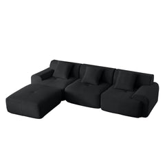 113" Modern L-Shaped Modular Sectional Sofa for Living Room, Corduroy Upholstery black, Oversized 3-Seater Couch with Deep Seat and Movable Ottoman – No Assembly
