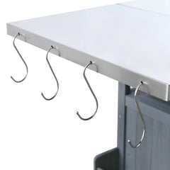 K&K 40.5" Outdoor Grill Cart with Stainless Steel Top, Solid Wood Outdoor Storage Cabinet with Drop Leaf, One Drawer, Towel Rack, Rolling Kitchen Cart with Lockable Wheels for Lawn Garden, Blue Grey