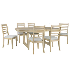 7 Piece Extendable Dining Table Set, Farmhouse Extendable Table with 18" Move Leaf, 78" Rustic Wooden Kitchen Table and 6 piece Upholstered Chairs, Expanding Dining Room Table Set for Dining Room