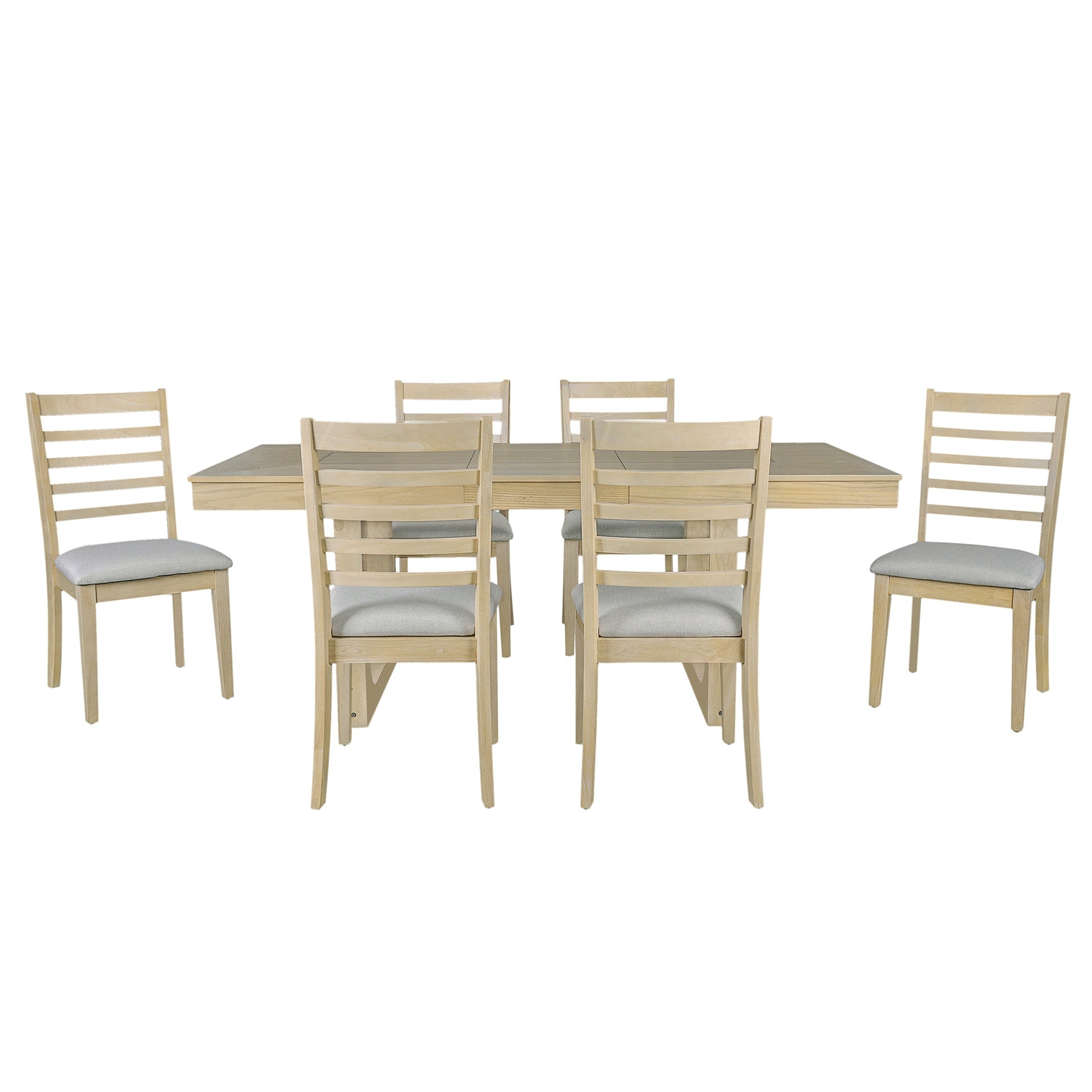 7 Piece Extendable Dining Table Set, Farmhouse Extendable Table with 18" Move Leaf, 78" Rustic Wooden Kitchen Table and 6 piece Upholstered Chairs, Expanding Dining Room Table Set for Dining Room