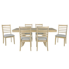 7 Piece Extendable Dining Table Set, Farmhouse Extendable Table with 18" Move Leaf, 78" Rustic Wooden Kitchen Table and 6 piece Upholstered Chairs, Expanding Dining Room Table Set for Dining Room
