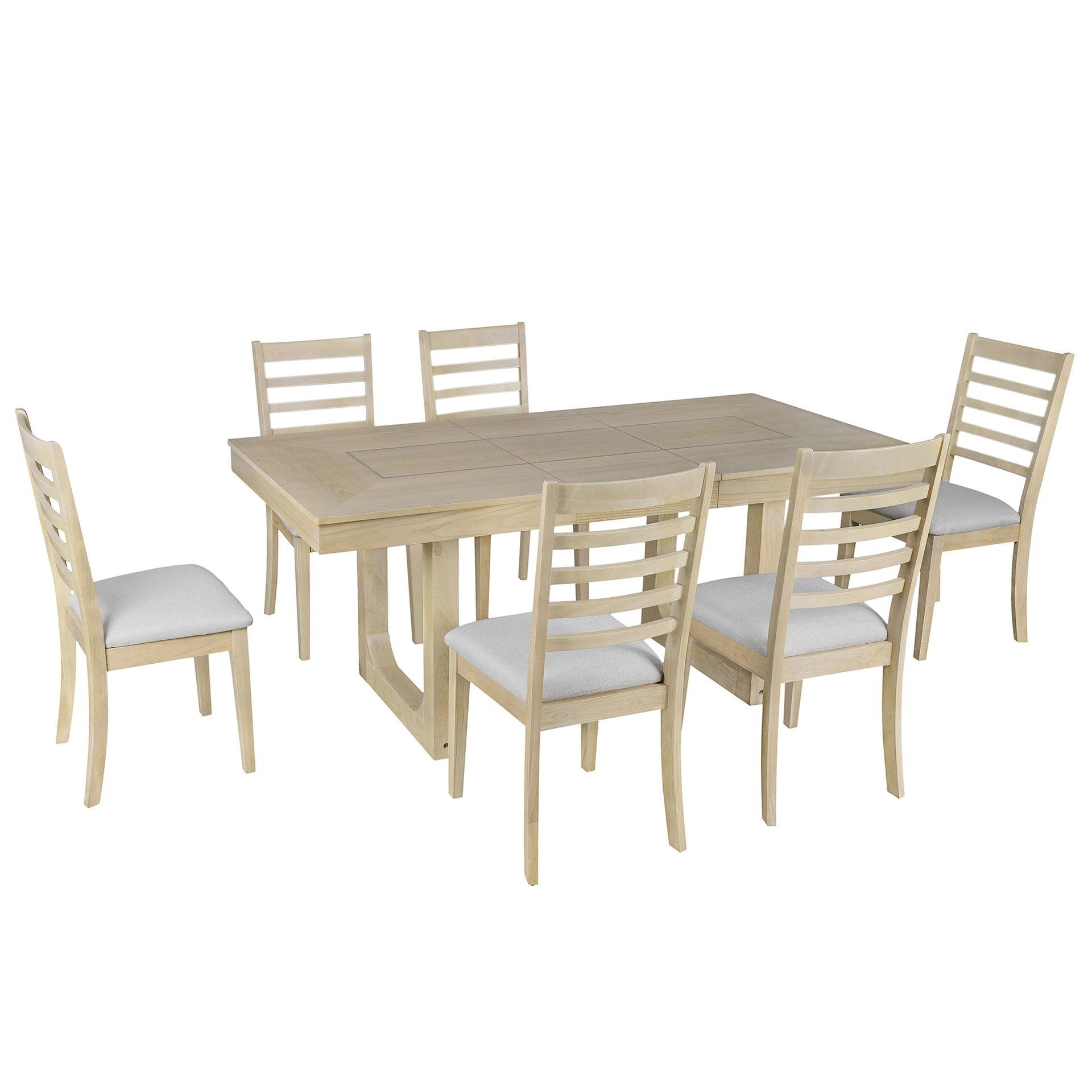 7 Piece Extendable Dining Table Set, Farmhouse Extendable Table with 18" Move Leaf, 78" Rustic Wooden Kitchen Table and 6 piece Upholstered Chairs, Expanding Dining Room Table Set for Dining Room