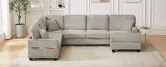 Sectional Sofa U-shaped Sectional 125.2" Upholstered L-shaped Sofa with a Movable Ottoman and Side Storage Pockets for Living Room, Light Taupe