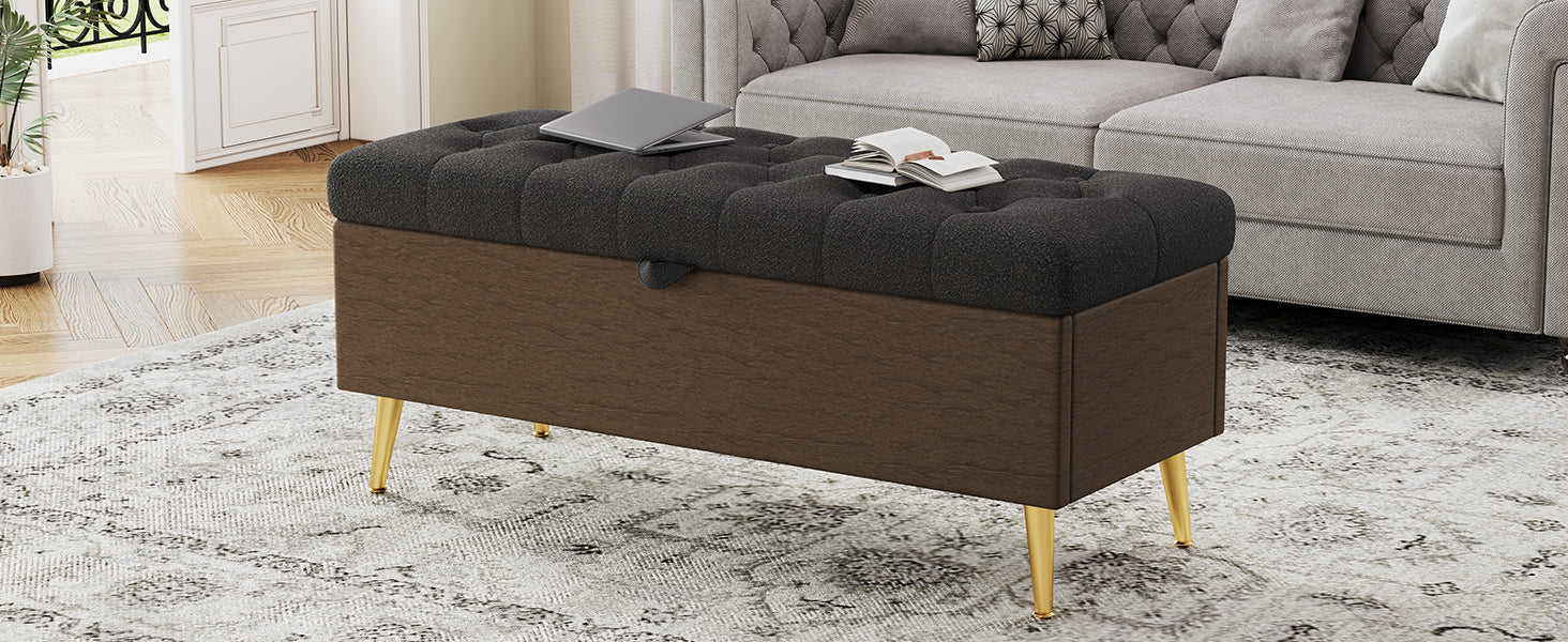 Modern Storage Ottoman Bench Upholstered Bedroom Bench Entryway Storage Ottoman Tufted Ottoman Bench for Living Room, Bedroom and Entryway, Grey
