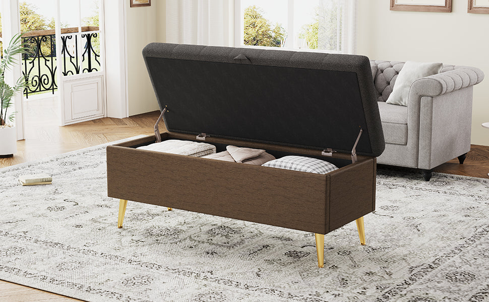 Modern Storage Ottoman Bench Upholstered Bedroom Bench Entryway Storage Ottoman Tufted Ottoman Bench for Living Room, Bedroom and Entryway, Grey