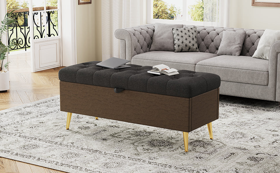 Modern Storage Ottoman Bench Upholstered Bedroom Bench Entryway Storage Ottoman Tufted Ottoman Bench for Living Room, Bedroom and Entryway, Grey