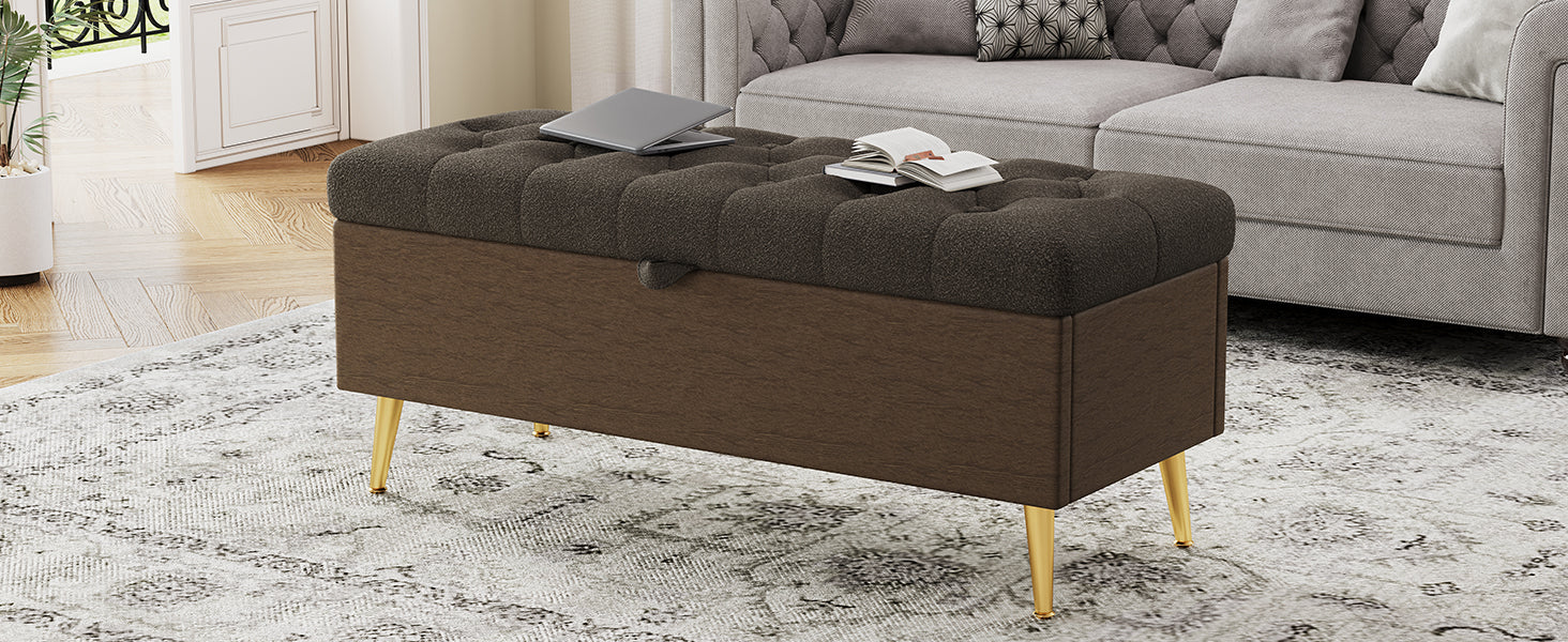 Modern Storage Ottoman Bench Upholstered Bedroom Bench Entryway Storage Ottoman Tufted Ottoman Bench for Living Room, Bedroom and Entryway, Coffee