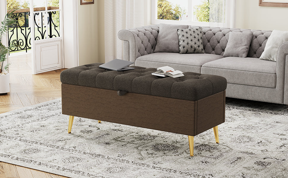 Modern Storage Ottoman Bench Upholstered Bedroom Bench Entryway Storage Ottoman Tufted Ottoman Bench for Living Room, Bedroom and Entryway, Coffee