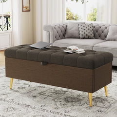 Modern Storage Ottoman Bench Upholstered Bedroom Bench Entryway Storage Ottoman Tufted Ottoman Bench for Living Room, Bedroom and Entryway, Coffee