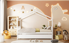 Full Size Wooden House Bed with Twin Size Trundle, White(OLD SKU:LP000305AAK)