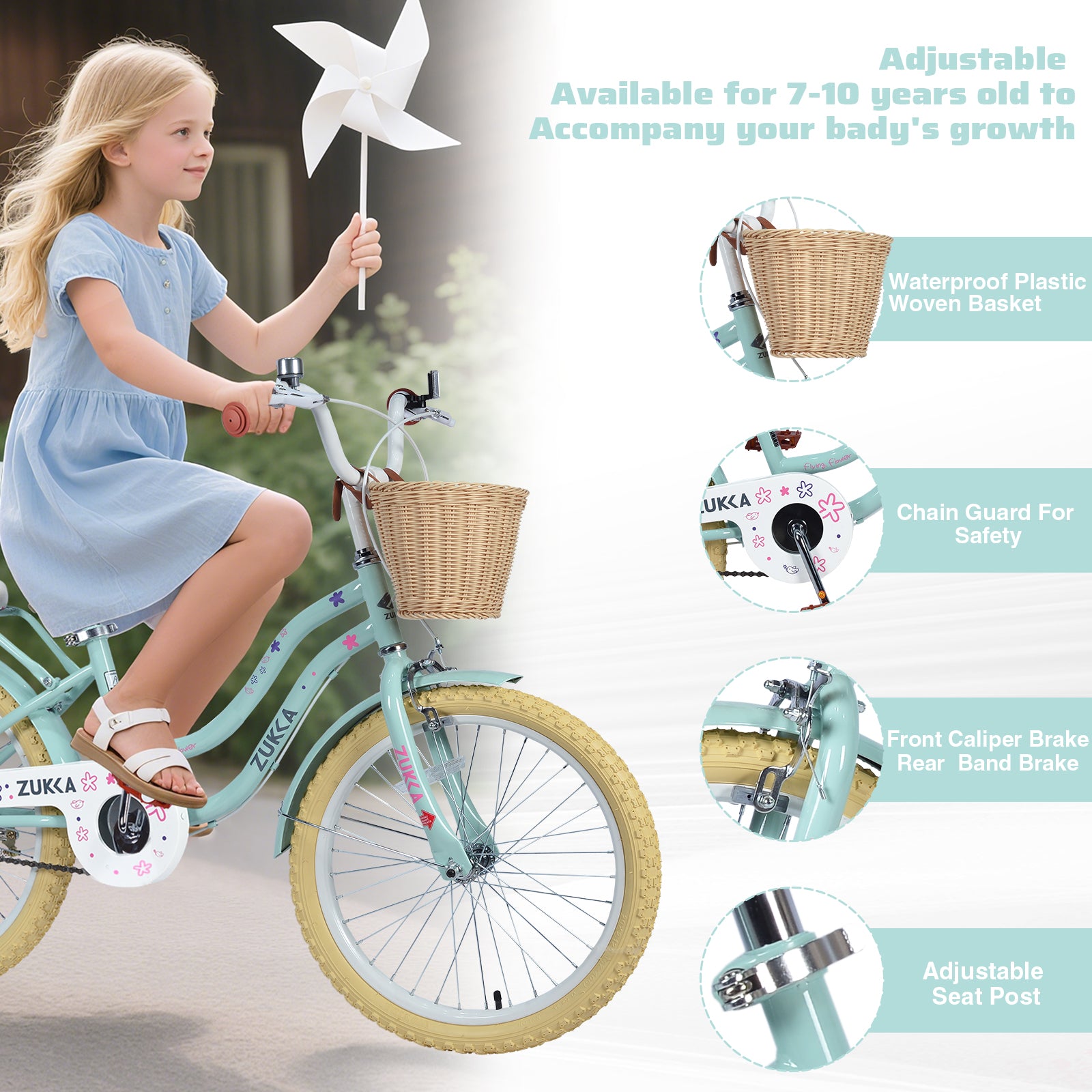 Multiple Colors,Girls Bike with Basket for 7-10 Years Old Kids,20 inch  wheel ,No Training Wheels Included