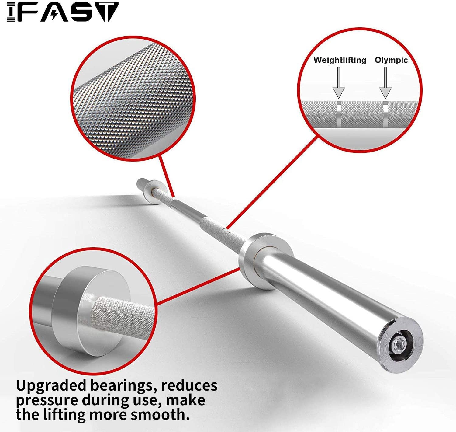 Barbell Bar for 2" Olympic Plates, Home Gym Weightlifting Bar 4Ft Solid Chrome Weight Bar Fitness Training Curl Barbell