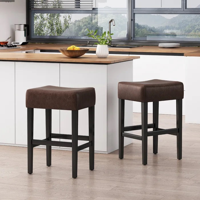 Set of 2, 26.75" Backless Faux Leather Counter Height Barstool
