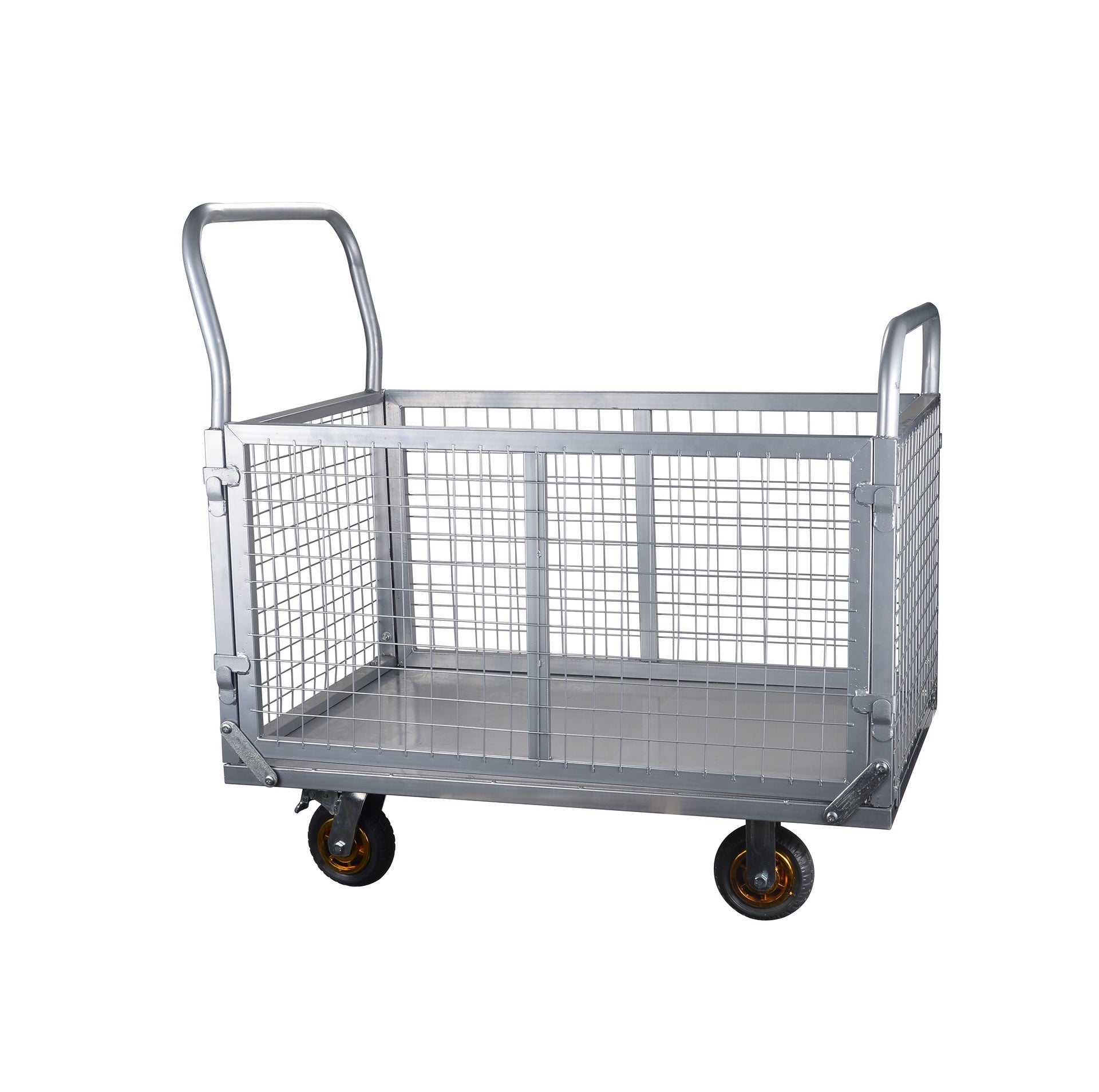 Platform Truck with Cage, 6-in-1 Platform Hand Truck with 6" casters, Rmovable Side, Foldable Heavy Duty Push Cart Dolly W/Swivel Wheel, 1800lbs Capacity, Large Flatbed Utility Carts for Various Situa