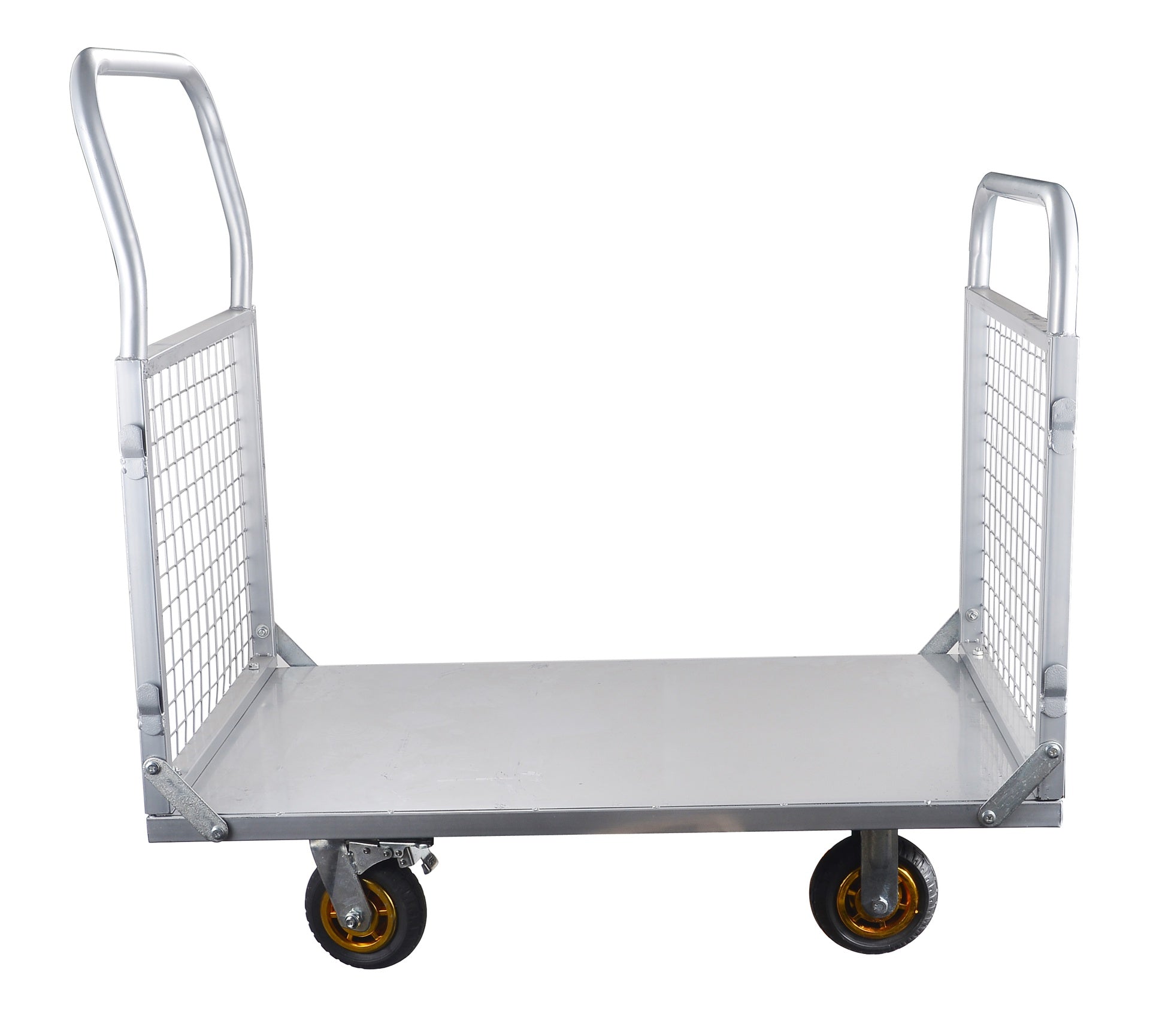 Platform Truck with Cage, 6-in-1 Platform Hand Truck with 6" casters, Rmovable Side, Foldable Heavy Duty Push Cart Dolly W/Swivel Wheel, 1800lbs Capacity, Large Flatbed Utility Carts for Various Situa