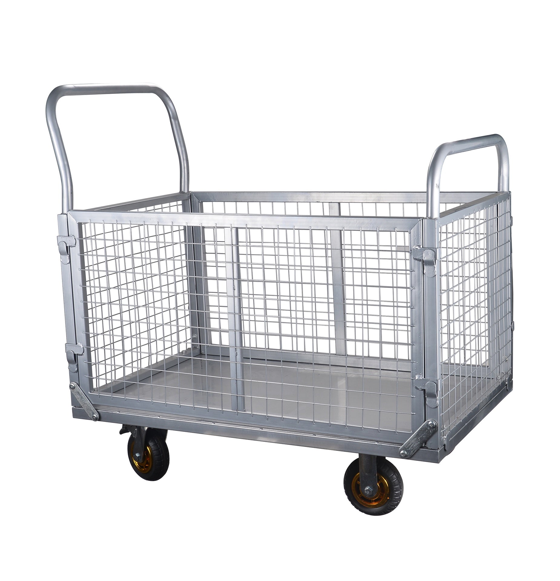 Platform Truck with Cage, 6-in-1 Platform Hand Truck with 6" casters, Rmovable Side, Foldable Heavy Duty Push Cart Dolly W/Swivel Wheel, 1800lbs Capacity, Large Flatbed Utility Carts for Various Situa