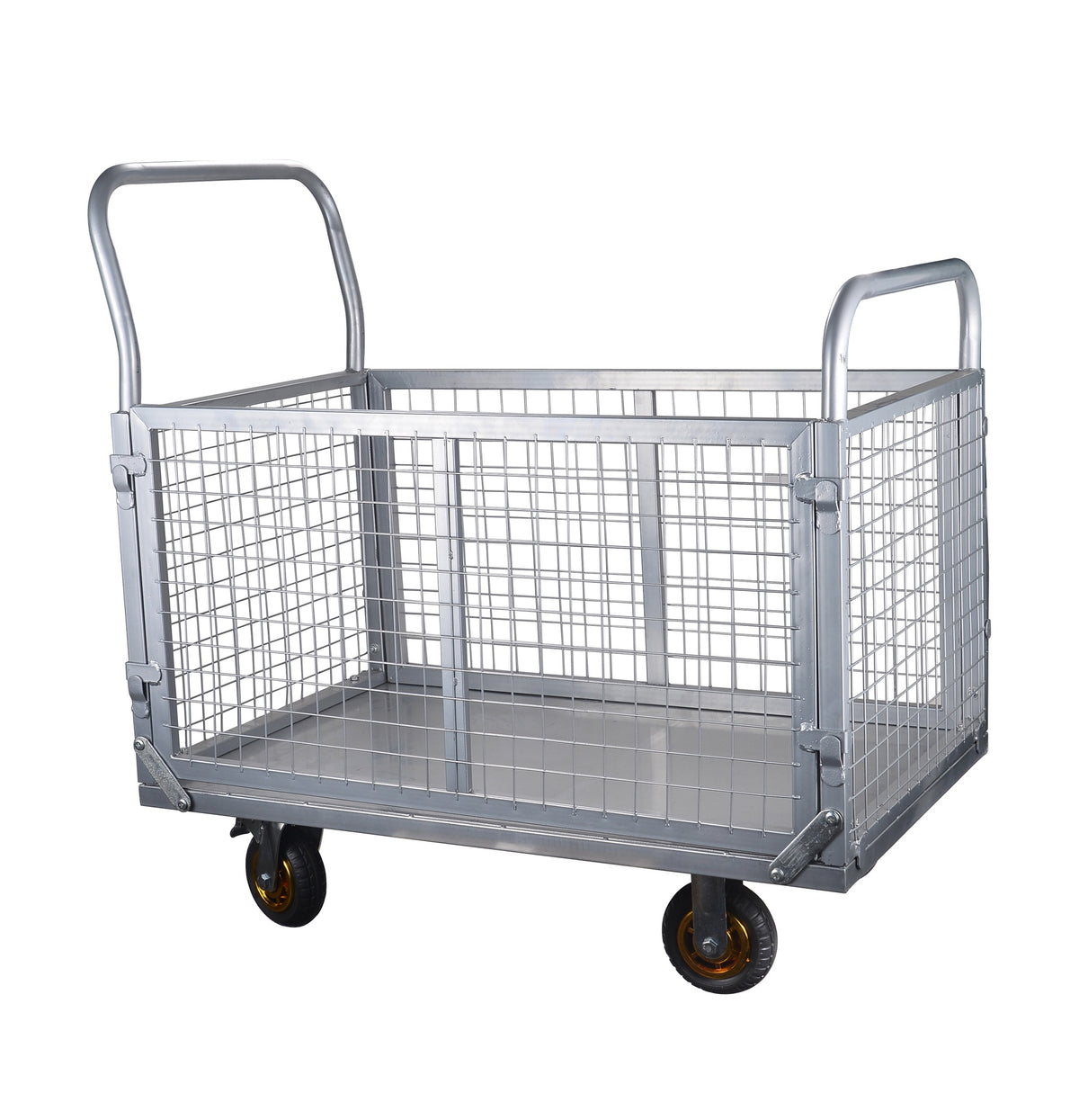Platform Truck with Cage, 6-in-1 Platform Hand Truck with 6" casters, Rmovable Side, Foldable Heavy Duty Push Cart Dolly W/Swivel Wheel, 1800lbs Capacity, Large Flatbed Utility Carts for Various Situa