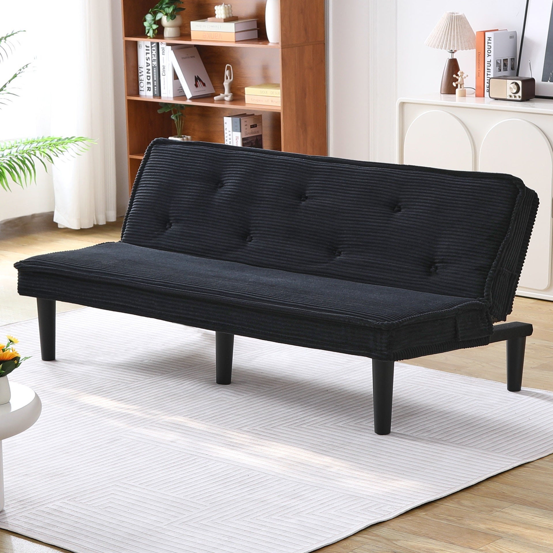 This 66-inch corduroy sofa bed can flexibly adapt to the living room, apartment and bedroom, and it can switch between the two comfortable forms.