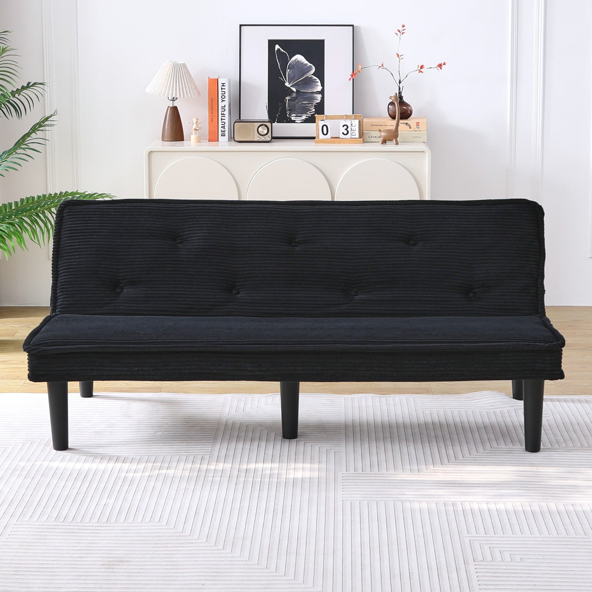 This 66-inch corduroy sofa bed can flexibly adapt to the living room, apartment and bedroom, and it can switch between the two comfortable forms.
