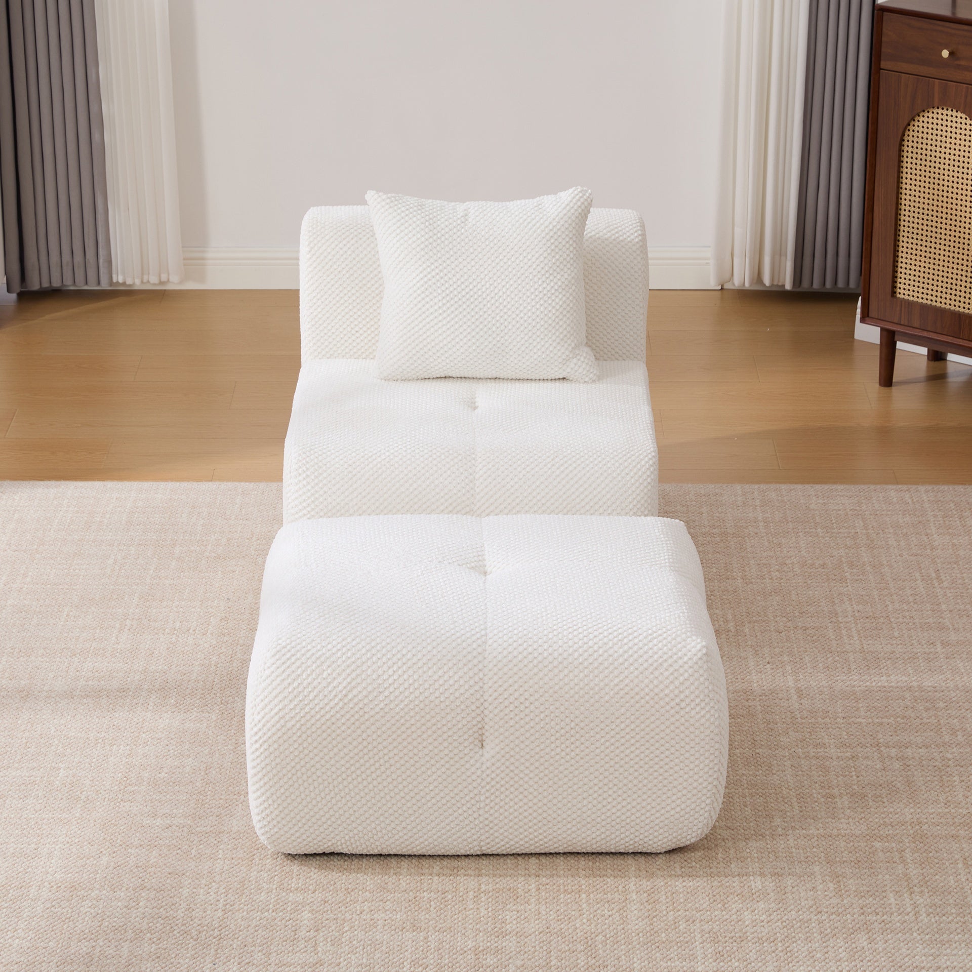 31" Modular Cloud Armless Accent Chair with Ottoman Set, Modern Boneless Deep Seat Single Sofa Soft Lounger with Footstool Throw Pillow for Living Room, Bedroom, Dorms, No Assembly Required, Ivory