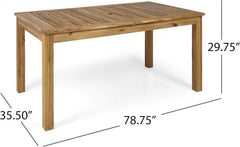 Outdoor 6-Seater Acacia Wood Expandable Dining Set with Cushions,Sandblasted Natural and Beige