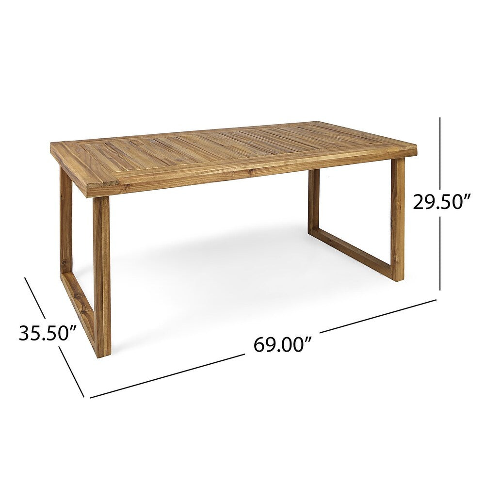Outdoor Acacia Wood 7 Piece Dining Set with Cushions, Sandblasted Natural and Beige