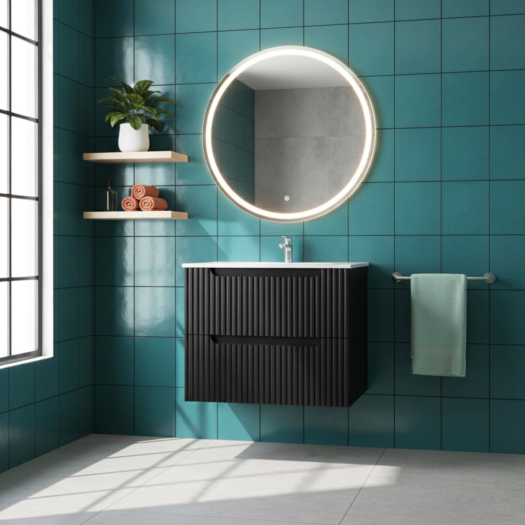 Goodyo 24" Wall Mounted Bathroom Vanity with Sink Floating Bathroom Cabinet Sink Combo, Soft-Close System, 2 Extra Big Drawers, Black