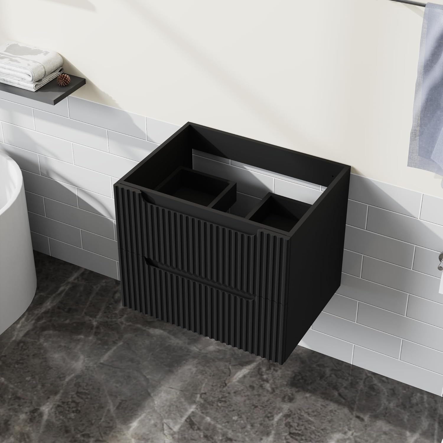 Goodyo 24" Floating Bathroom Vanity Cabinet Wall-Mounted Bathroom Vanity in Black, Sink Basin Not Included