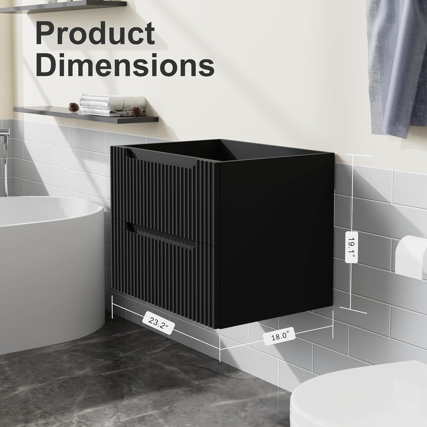 Goodyo 24" Floating Bathroom Vanity Cabinet Wall-Mounted Bathroom Vanity in Black, Sink Basin Not Included