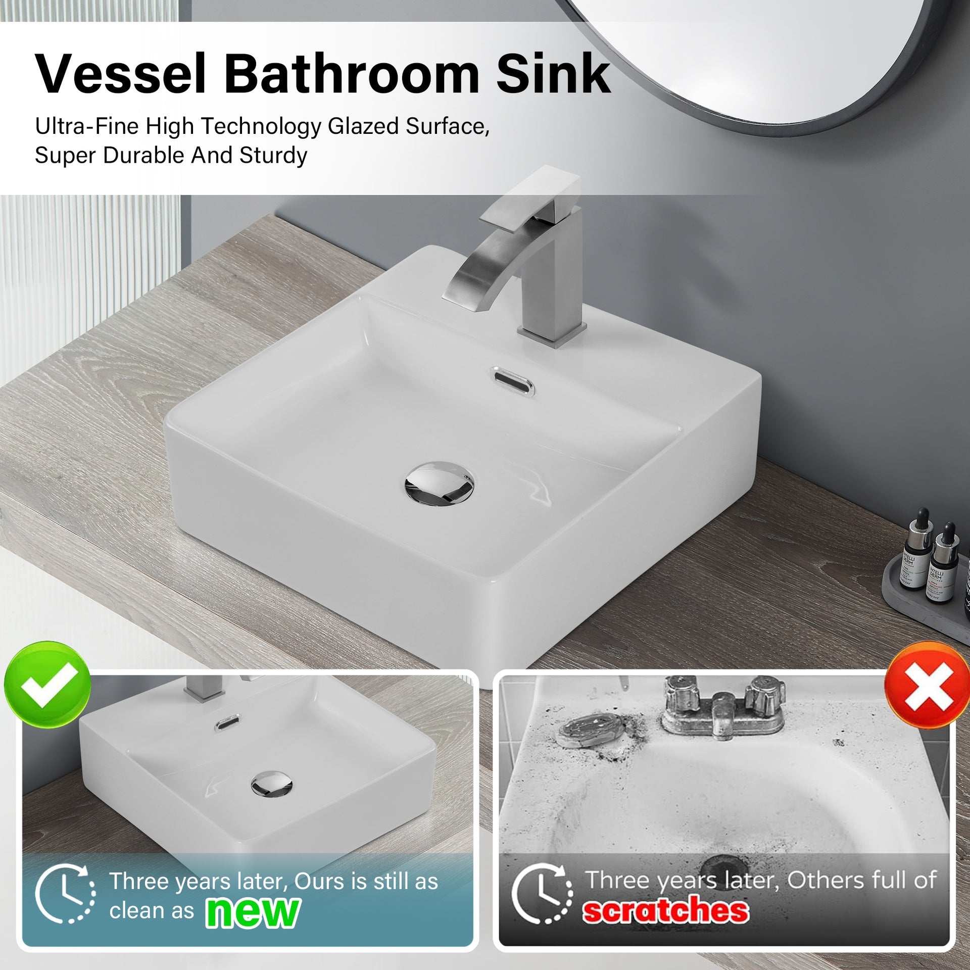 Bothwa Home Square Ceramic Countertop Wash Basin (White Finish) CUPC Certified