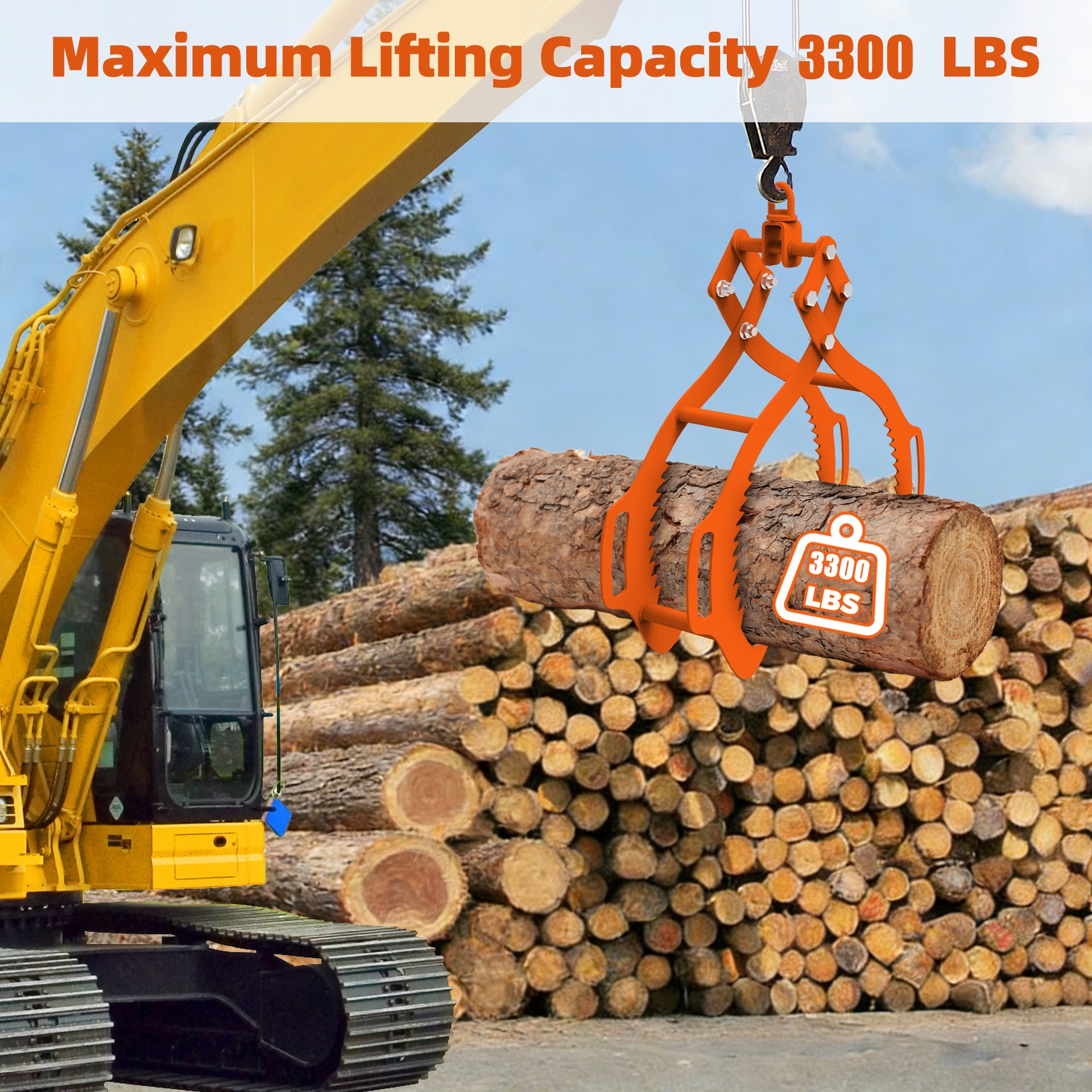 32in Log Lifting Tongs, 4-Claw Log Tongs, Heavy Duty Log Grapple, 3300 lbs Lifting Capacity, Swivel Log Graper Timber, Eagle Claw Design, Log Skidding Tongs for Trucks, Tractors, Forklifts