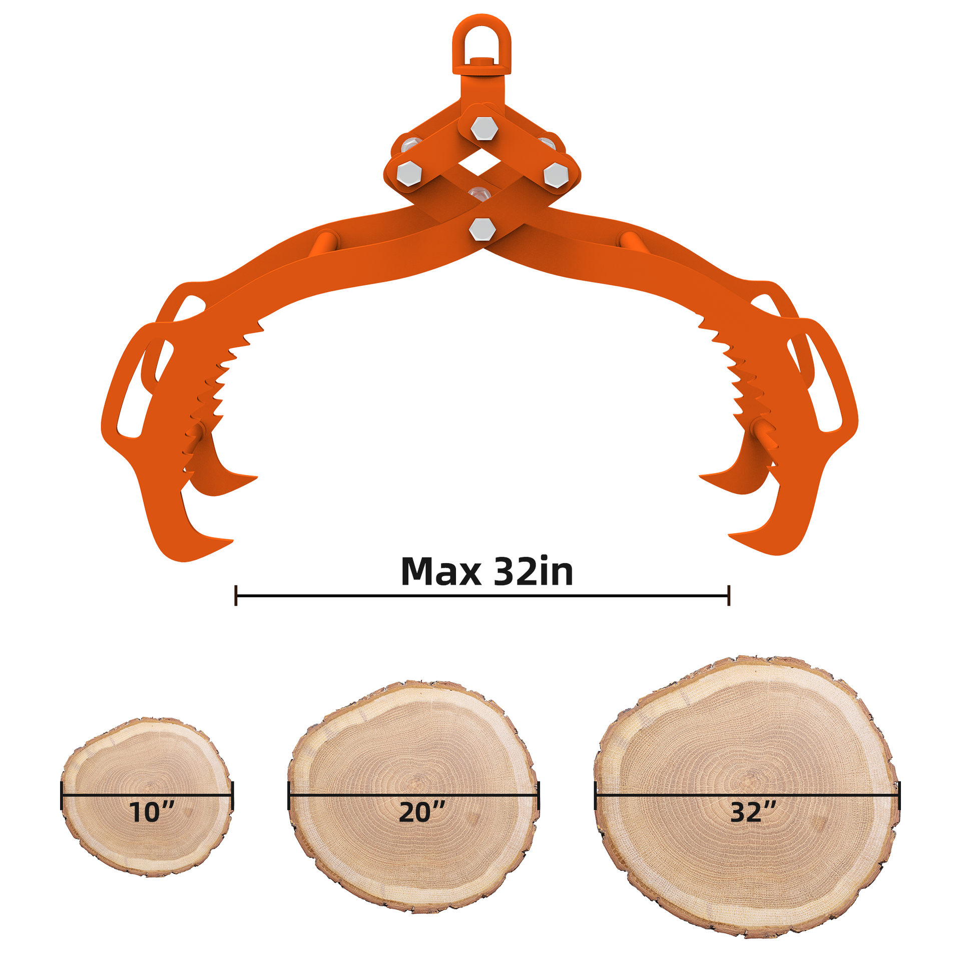 32in Log Lifting Tongs, 4-Claw Log Tongs, Heavy Duty Log Grapple, 3300 lbs Lifting Capacity, Swivel Log Graper Timber, Eagle Claw Design, Log Skidding Tongs for Trucks, Tractors, Forklifts